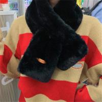 围巾女秋冬季可爱少女百搭韩版潮毛毛绒仿獭兔毛学生围脖加厚保暖 -纯黑 常规无标款