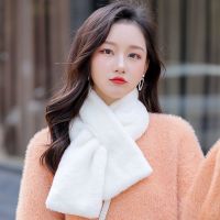 韩版毛绒仿兔毛可爱小围巾女秋冬季日系百搭ins少女学生毛毛围脖 白色[双层加厚]