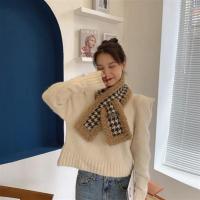 毛绒围巾秋冬季女豹纹仿懒兔毛韩版百搭学生交叉ins软妹毛领围脖 千鸟格深卡其