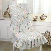 餐厅椅子坐垫四季厚中式餐桌凳子垫子带绑带家用餐椅实木椅子垫子 梅花绿色套装 一个椅垫加一个靠背