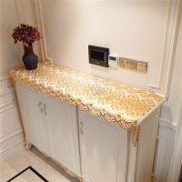 免洗pvc防水防油防滑防烫电视柜台布床头柜鞋柜盖布斗柜玄关柜垫 防水金色浪花 49*39厘米