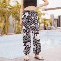 防蚊裤大人女裤子阔腿灯笼裤夏季宽松薄款绵绸束脚裤九分裤沙滩裤 链条大象 90 儿童款