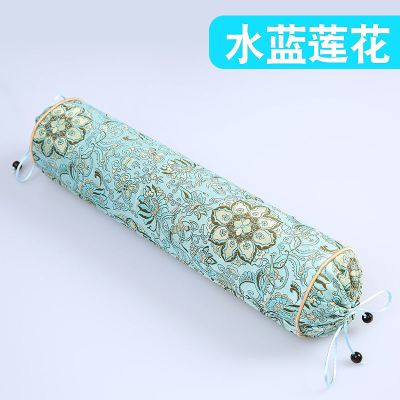 颈椎专用枕头蚕沙艾叶护颈椎枕修复矫正园枕头长条圆柱家用助睡眠 水蓝莲花 纯蚕砂