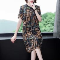 香云纱真丝连衣裙2021年新款夏装中长款气质高端中老年妈妈遮肚裙 图片色 .L