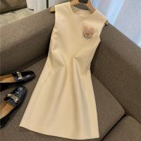 名媛气质2021新小香风礼服裙白色背心显瘦A字裙重工订珠连衣裙女 米白色刺绣 无袖款 S 95斤以内