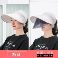 顶瓜瓜防晒帽子面罩夏天防紫外线太阳帽女可折叠遮阳帽男骑车帽子 奶白 均码-可调节(54-58)