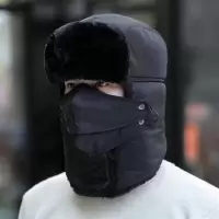 雷锋帽女秋冬季户外骑行加绒保暖帽子男士防风防寒电动车骑车棉帽 黑色普通款+口罩