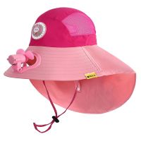 儿童防晒帽户外出游宝宝遮阳帽卡通可爱带风扇帽子男童女童渔夫帽 亮灯粉色 儿童码50-55cm（3-12岁）