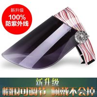 防紫外线太阳帽女防晒遮阳帽子女夏季遮脸面罩骑电动车凉帽女 高級茶紫色镜片流水红白