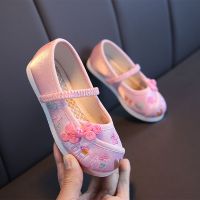 古装公主绣花鞋中国风女童鞋民族儿童汉服鞋古风北京传统手工布鞋 粉红色 A3063 25 内长15.0cm