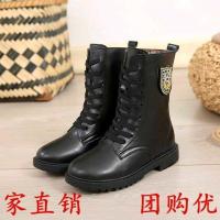 儿童马丁靴男童军靴儿童单靴子新款黑色学生军训表演短靴阅兵靴子 黑色[战狼款] 27