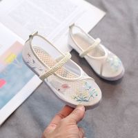 2021夏季女童绣花鞋透气网鞋凉鞋中国风儿童汉服鞋子老北京布鞋 2028白色 内长15.0cm 25码