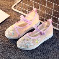 中国风汉服鞋儿童绣花鞋表演出镂空鞋女童网鞋老北京布鞋夏季凉鞋 M507粉色 25码/内长15.0cm