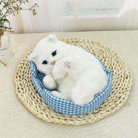 会叫仿真猫咪毛绒玩具玩偶仿真猫可爱小猫咪公仔家居车内摆件假猫 猫窝颜色随机 会叫纯白淘气猫