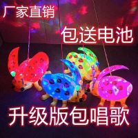 新款电动牵绳七星瓢虫万向轮甲壳虫灯光音乐宝宝有声玩具夜市摆摊 开叶带绳走路唱歌[甲合虫] 不配送电池
