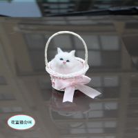 泰畅仿真猫咪会叫吊篮动物兔子狗模型玩偶儿童玩具情人节生日礼物 粉色花篮白猫会叫