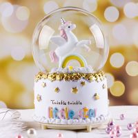 创意生日礼物自动飘雪花卡通风车熊水晶球音乐盒八音盒工艺品摆件 彩虹独角兽 中号手飘雪+七彩灯+音乐