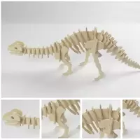 战斗机恐龙动物3D原木立体拼图积木儿童益智拼图创意手工拼插玩具 雷龙