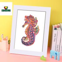 木质拼图不规则异形拼装成年人减压解闷益智手工制玩具青少年国外 A5海马 拼图+相框+胶