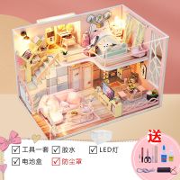 diy小屋粉色阁楼别墅手工制作房子模型拼装创意生日礼物送女友 花开物语+灯+工具胶水+防尘罩