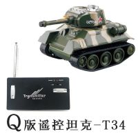 超小遥控坦克Q版迷你履带行走玩具模型虎式王潘兴2战装甲战车仿真 Q版T34草原迷彩 标配