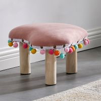 布艺小凳子换鞋凳沙发凳客厅凳实木小板凳家用方凳茶几凳天鹅绒凳 粉色爱心珠珠款