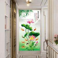中式自粘画楼梯走廊过道装饰画玻璃贴画房门衣柜贴画防水竖款壁画 S001款 小号:宽40cmX高80cm
