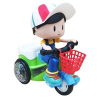 儿童玩具特技三轮车男女宝宝大头三轮车旋转音乐充电生日礼物玩具 男孩特技三轮车送小螺丝刀 普通版送三节五号电池