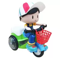 儿童玩具特技三轮车男女宝宝大头三轮车旋转音乐充电生日礼物玩具 男孩特技三轮车送小螺丝刀 普通版送三节五号电池