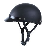 电动摩托车头盔哈雷男女四季通用夏季防晒轻便式电瓶车安全帽半盔 机车款（干爽不闷热）-磨砂黑色