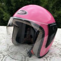 双镜片头盔新款四季通用摩托车电瓶车防紫外线防晒头盔春秋冬半盔 透明粉色镜片+送透明镜片 均码