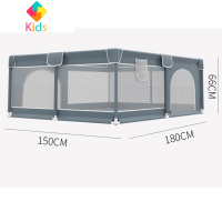 儿童游戏围栏宝宝爬行学步室内网布防护栏婴儿安全爬爬垫栅栏地上真智力 双门款--灰色150*180+50球+ 送2拉环+投