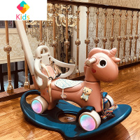 木马儿童摇摇马婴儿多功能宝宝益智玩具男女孩一周岁生日礼物两用真智力 洛菲粉推杆+发光轮