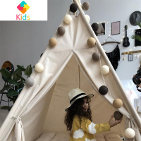 儿童帐篷室内游戏屋家用宝宝男孩女孩公主城堡小房子玩具屋印第安真智力 加大米白色[不含垫子] 送同款线球灯