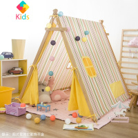 儿童帐篷室内公主女孩粉色木制玩具游戏屋宝宝家用小房子礼物促销真智力 粉绿条纹帐篷单品A 送星星灯和旗子