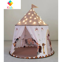 儿童小帐篷儿童印第安游戏室内蒙古包帐篷男孩女孩圆形玩具小屋家真智力 棕色+灯串
