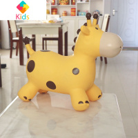 儿童充气玩具跳跳马坐骑长颈鹿带音乐咘咘同款户外玩具橡胶马皮马真智力 明黄色高质量 淡奶油味送气泵