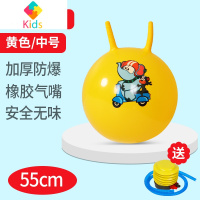 羊角球感统训练器材幼儿园小号跳跳球儿童大号充气加厚蹦蹦球玩具真智力 黄色加厚55厘米羊角球(送气泵)