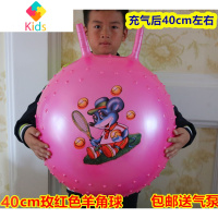 幼儿园专用皮球大号按摩球加厚防爆羊角球跳跳球充气儿童皮球真智力 40cm玫红色带按摩羊角球玩具