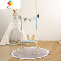 ins秋千室内家用吊顶兔耳靠背木制玩具儿童成人吊椅卧室民宿装饰真智力 兔耳靠背蓝色