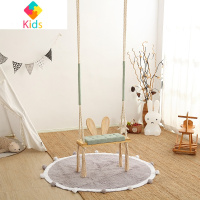 ins秋千室内家用吊顶兔耳靠背木制玩具儿童成人吊椅卧室民宿装饰真智力 兔耳靠背绿色