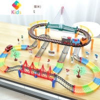儿童小火车玩具轨道车电动过山车高铁动车汽车闯关大冒险男孩益智真智力 时光列车组- 充电版=8节电池/充电器[1电动汽车+