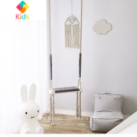 INS风室内秋千吊椅儿童房间装饰实木板棉绳玩具家用吊顶悬挂秋千真智力 B款灰色(含配螺丝件)