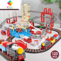 儿童小火车玩具轨道车多功能电动小汽车赛车套装益智男孩3-6岁4-5真智力 伦敦高架桥123PCS [电池版]