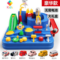 儿童托思奇越城汽车闯关大冒险停车场小火车轨道车玩具男孩益智真智力 [超大豪华版,无音效]飞机+ 警车+救护车+消防车+3