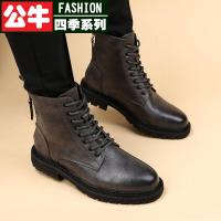 公牛四季男鞋马丁靴男士2021秋季新款韩版潮流内增高短靴时尚百搭真皮高帮皮靴