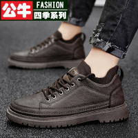 公牛四季马丁靴男鞋冬季中帮英伦风复古工装雪地靴子皮鞋男士短靴潮鞋