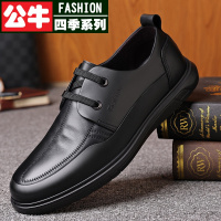 公牛四季男鞋2022秋季新款男士真皮休闲单鞋头层牛皮系带男鞋中老年