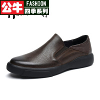 公牛四季男鞋春秋男士休闲鞋真皮英伦爸爸鞋一脚蹬中年圆头商务皮鞋男