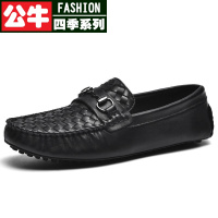 公牛四季[头层牛皮]皮鞋男新款商务休闲鞋男士套脚休闲皮鞋真牛皮柔软青中年豆豆鞋子男